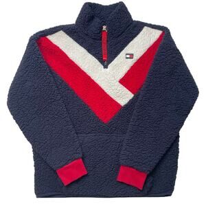 Tommy Hilfiger Colorblock Sherpa Fleece Quarter Zip Jacket Size XS Warm Comfy